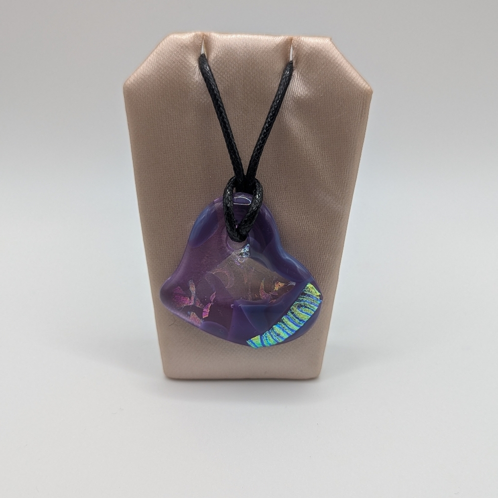 Hand Crafted Large Purple Valentine Heart Fused Glass Necklace.